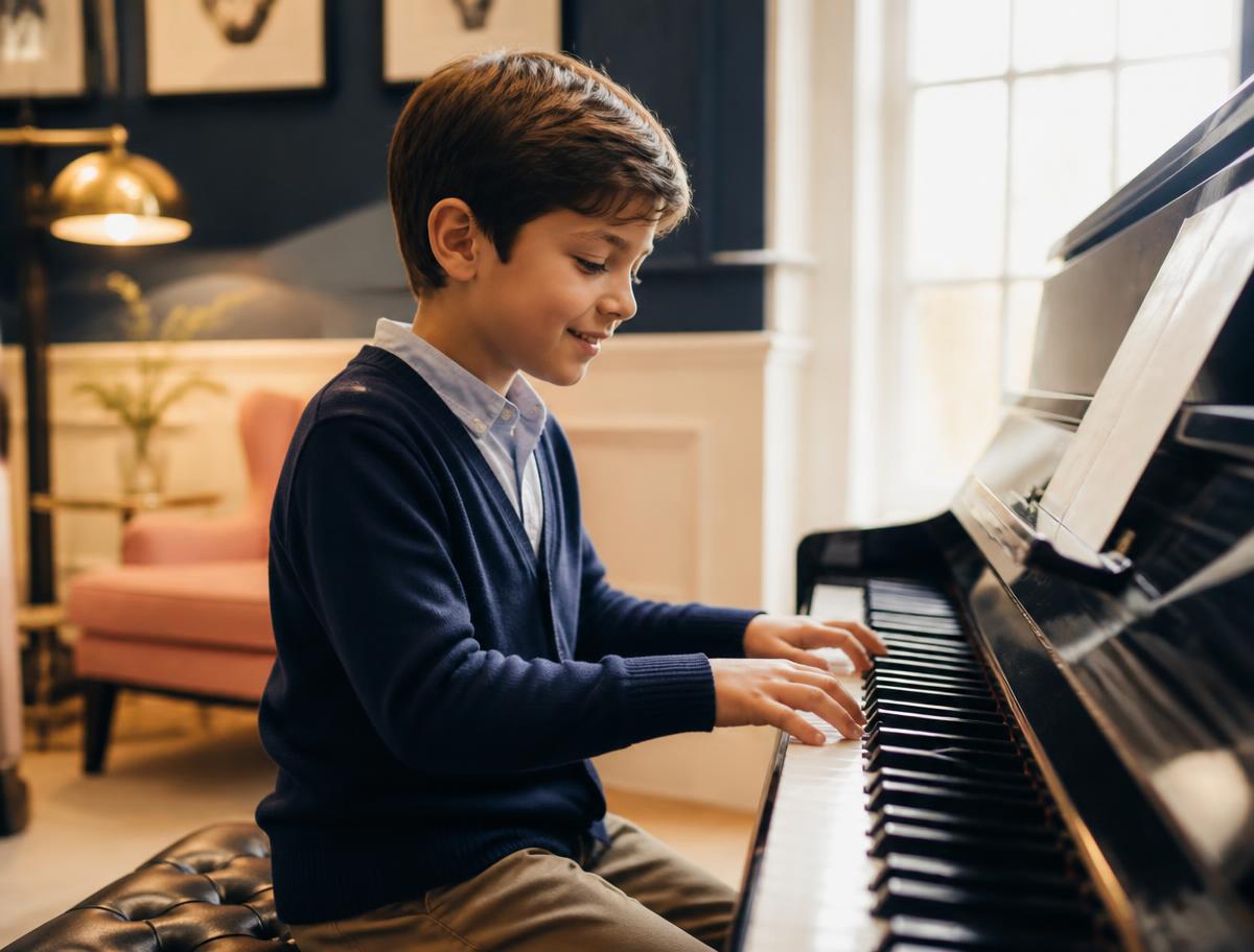 Criança concentrada aprendendo piano em aula individual na DulceSom